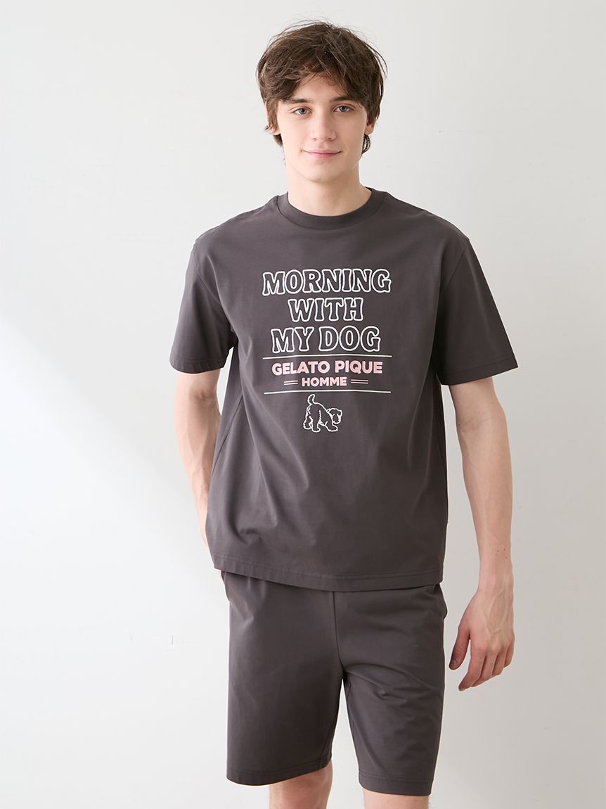 HOMME】【接触冷感】モーニングドッグプリントTシャツ(カットソー・T