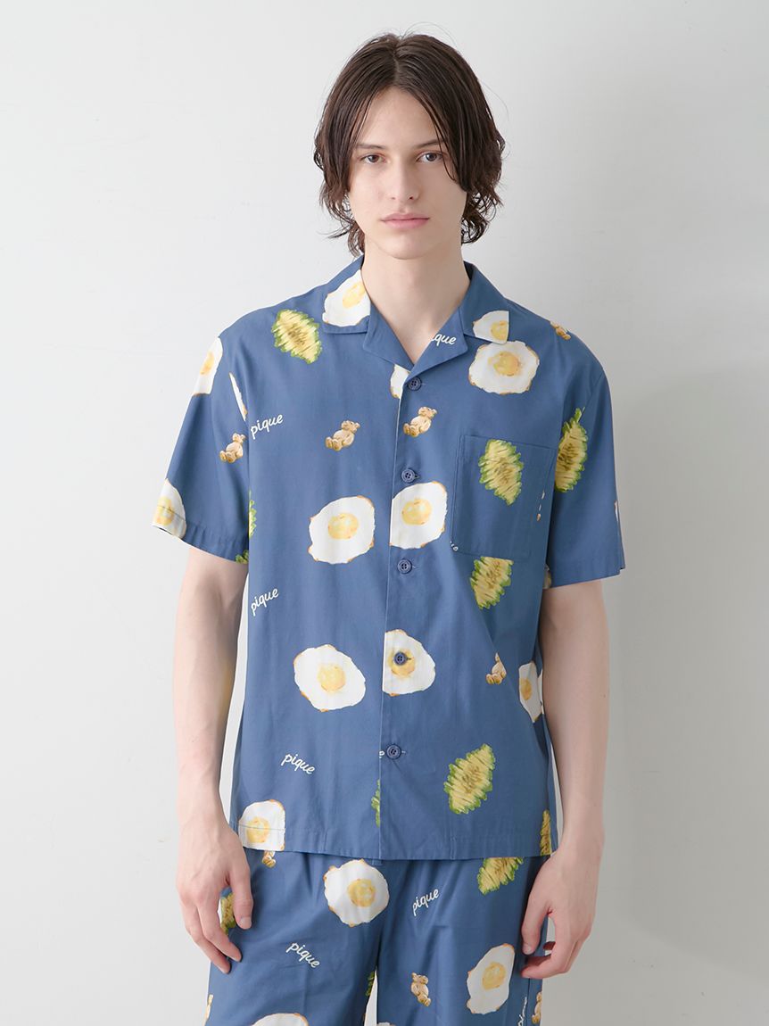 HOMME】サニーサイドエッグ総柄シャツ(シャツ)｜ルームウェア