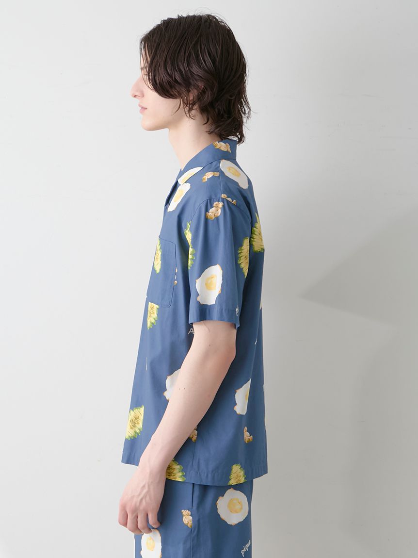 新品未使用　ジェラートピケ　gelatopique　パジャマ　ルームウェア HOMME】サニーサイドエッグ総柄シャツ(シャツ)｜ルームウェア