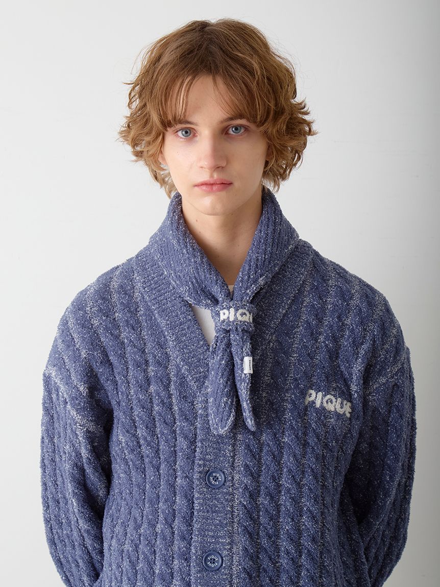 A18307 美品 マツフジ メランジジャカードクルーネックニット 青3 HOMME】メランジトライアングルスカーフ(その他)｜ルームウェア