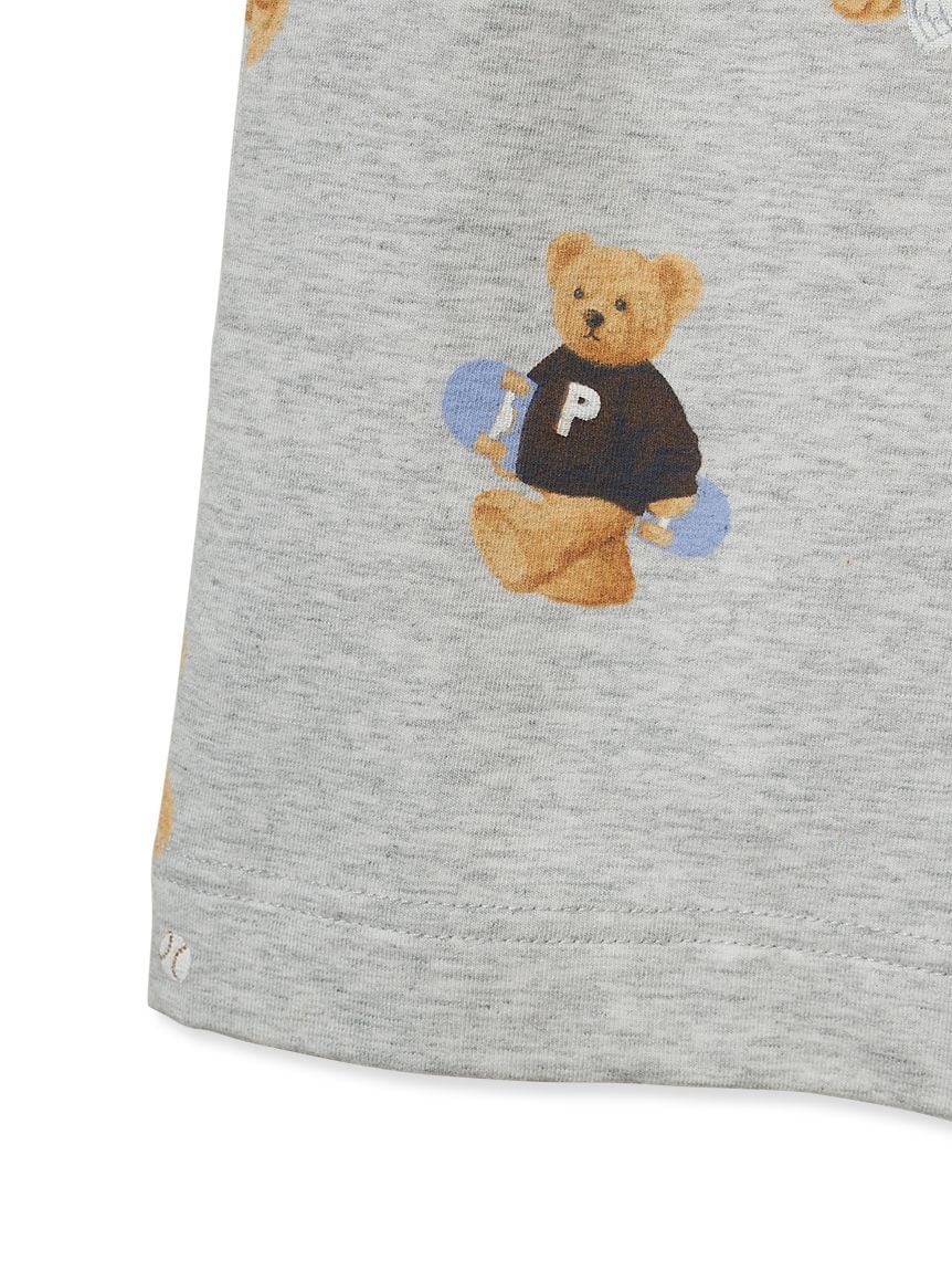 【JUNIOR】ベアワンポイントTシャツ&ベア柄ショートパンツセット　グレー ONLINE限定】【接触冷感】ベアワンポイントTシャツ&ショート