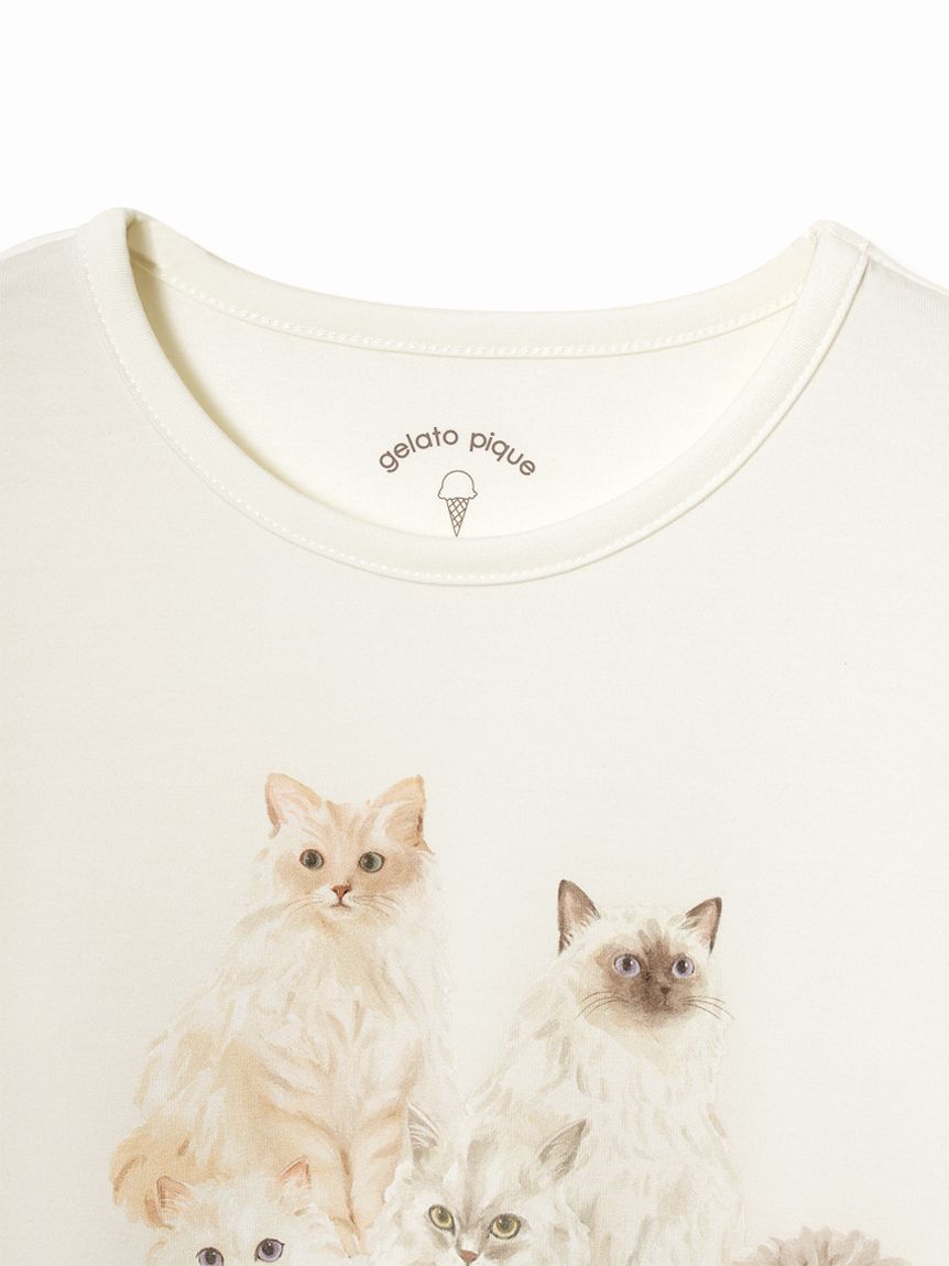 JUNIOR】フラワーキャット柄プルオーバー&ロングパンツセット(トップス