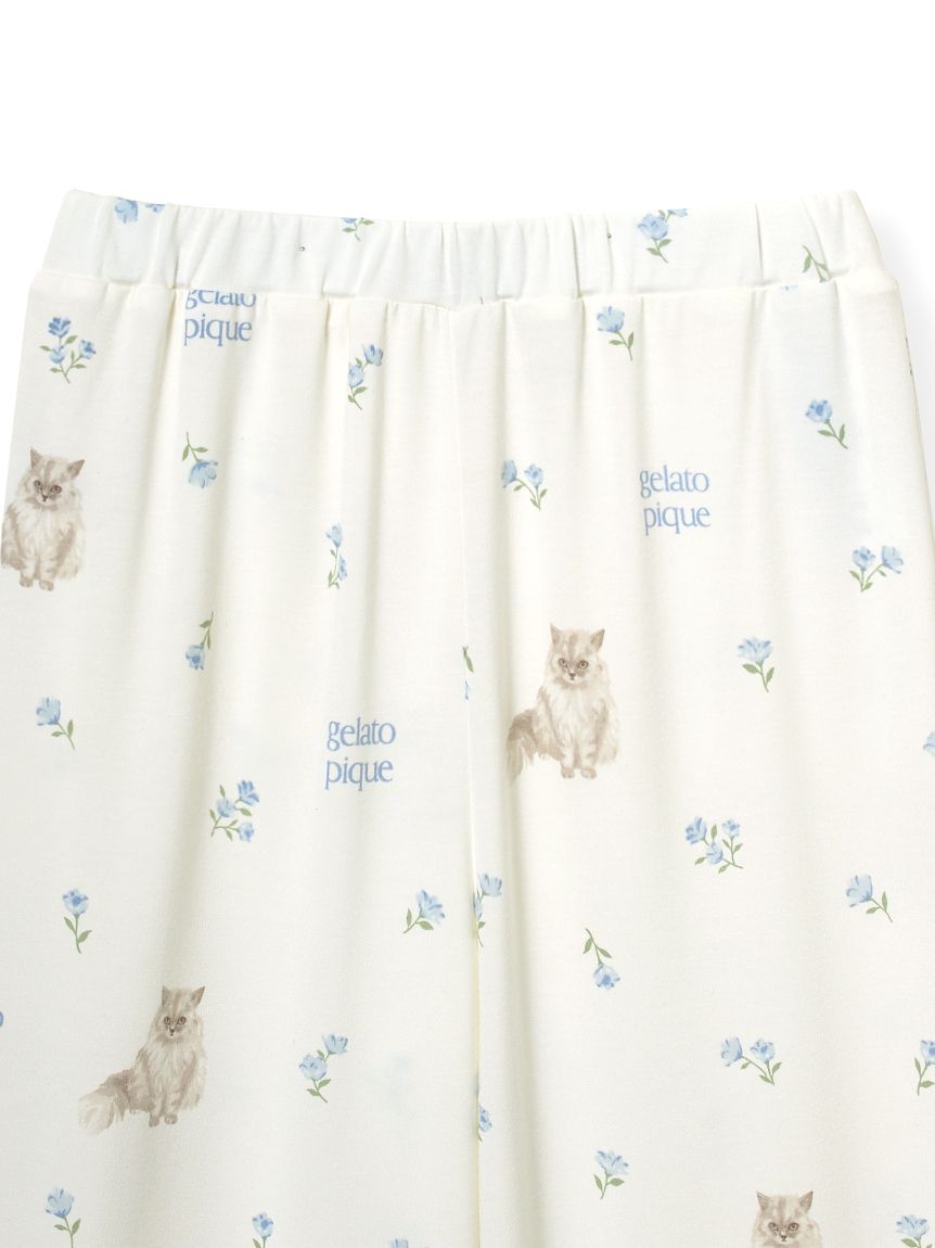 JUNIOR】フラワーキャット柄プルオーバー&ロングパンツセット(トップス