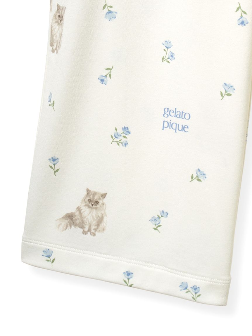 JUNIOR】フラワーキャット柄プルオーバー&ロングパンツセット(トップス