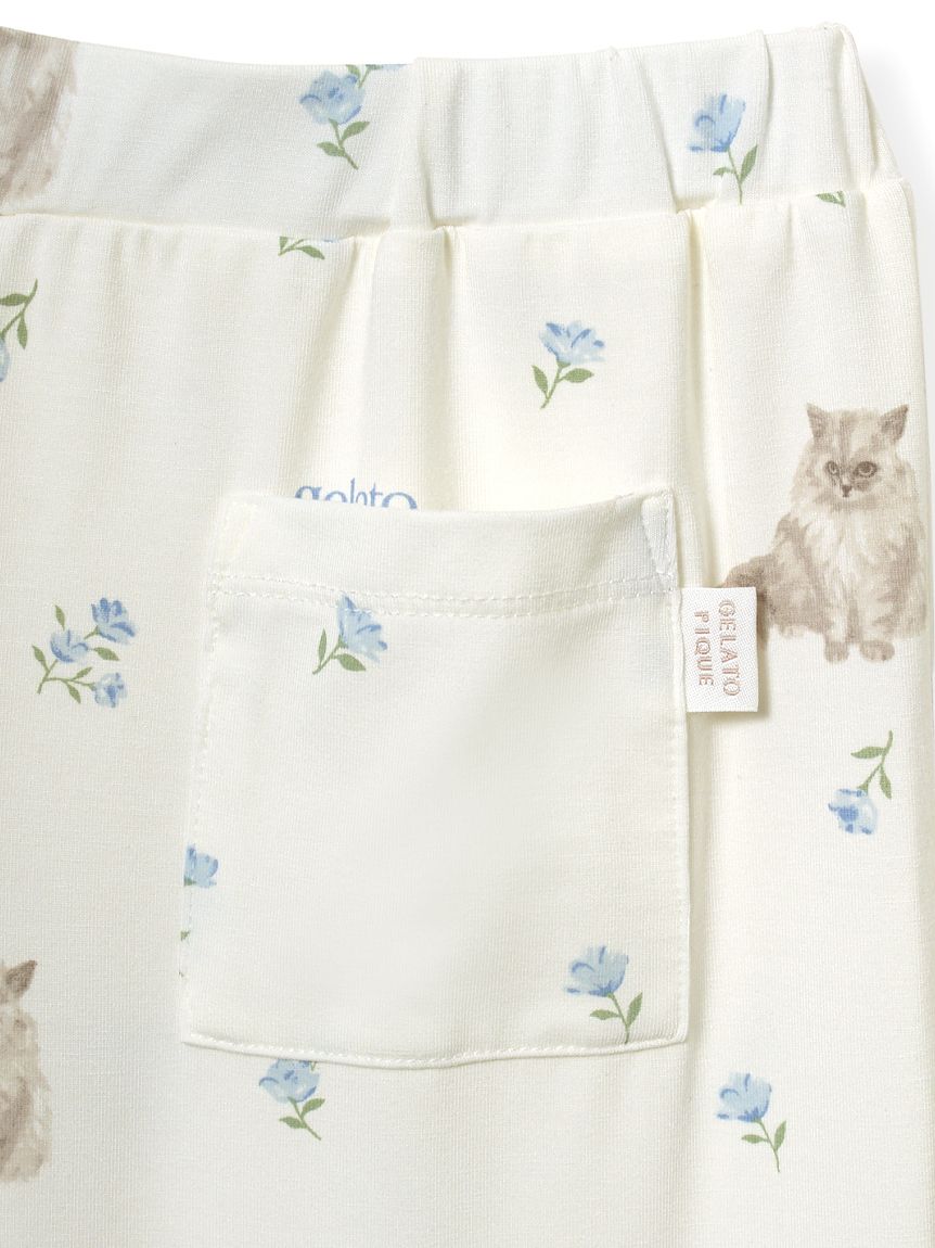 JUNIOR】フラワーキャット柄プルオーバー&ロングパンツセット(トップス