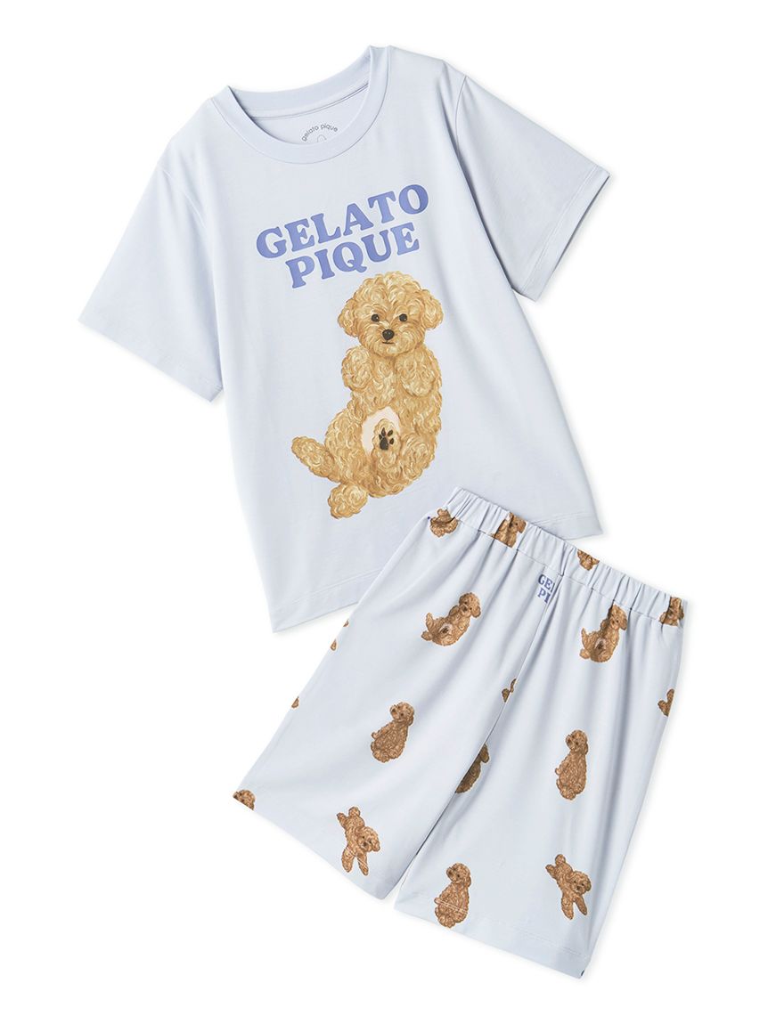 【新品】ジェラートピケキッズ　ラッコ柄Tシャツ ショートパンツセット JUNIOR】ドッグTシャツ&ショートパンツセット(トップス)｜ルームウェア