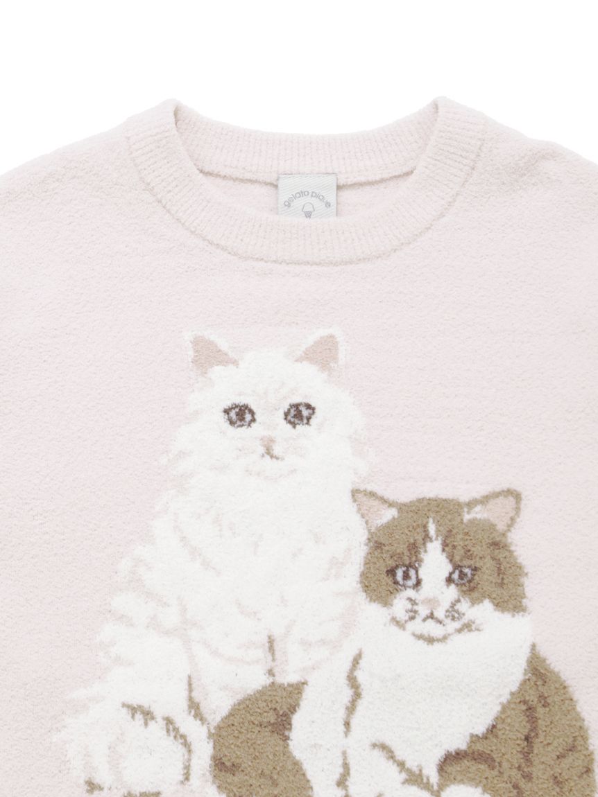 ジェラピケ　JUNIOR CATジャガードプルオーバー&ショートパンツセット JUNIOR】エアリーモコキャットジャガードプルオーバー&ショートパンツ