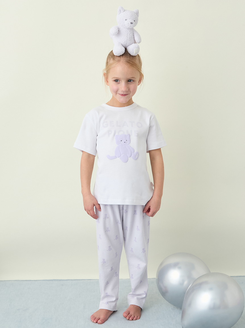 3点セット♡ぬいぐるみロングスリーブTシャツ＆ショートパンツ＆エコバッグ❤️ KIDS】ぬいぐるみ柄ロングパンツ(カットソー＆Tシャツ)｜ルームウェア