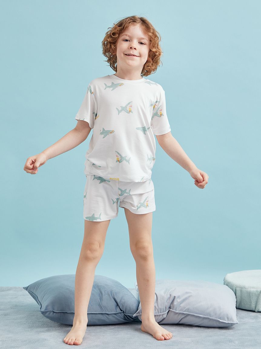 ジェラートピケ　shark柄Tシャツ&ショートパンツ JUNIOR】SHARK柄Tシャツ&パンツセット(トップス)｜ルームウェア