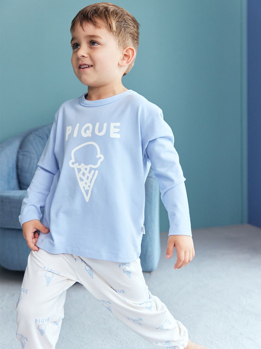 ジェラピケ　ペイントロンT ロングパンツ　80 KIDS】ペイントワンポイントロンT(カットソー＆Tシャツ)｜ルームウェア