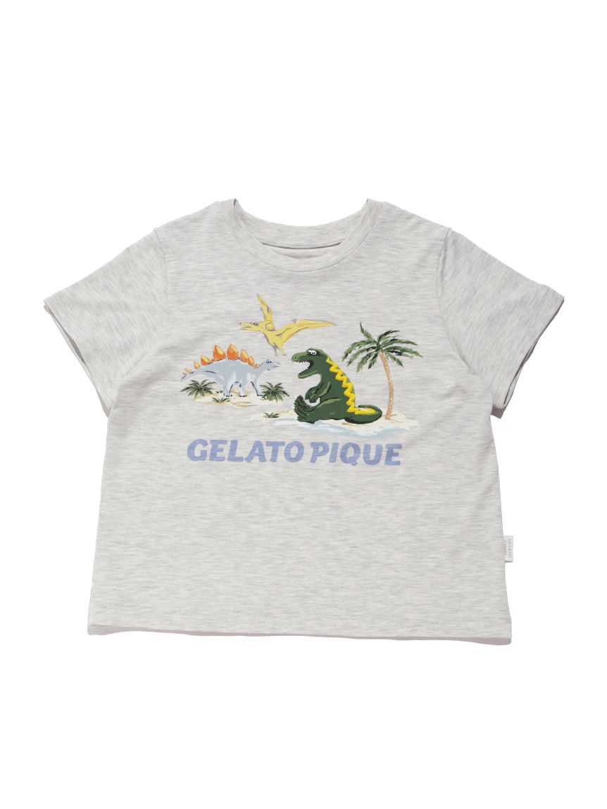 KIDS】【接触冷感】スリーピングダイナソーワンポイントTシャツ