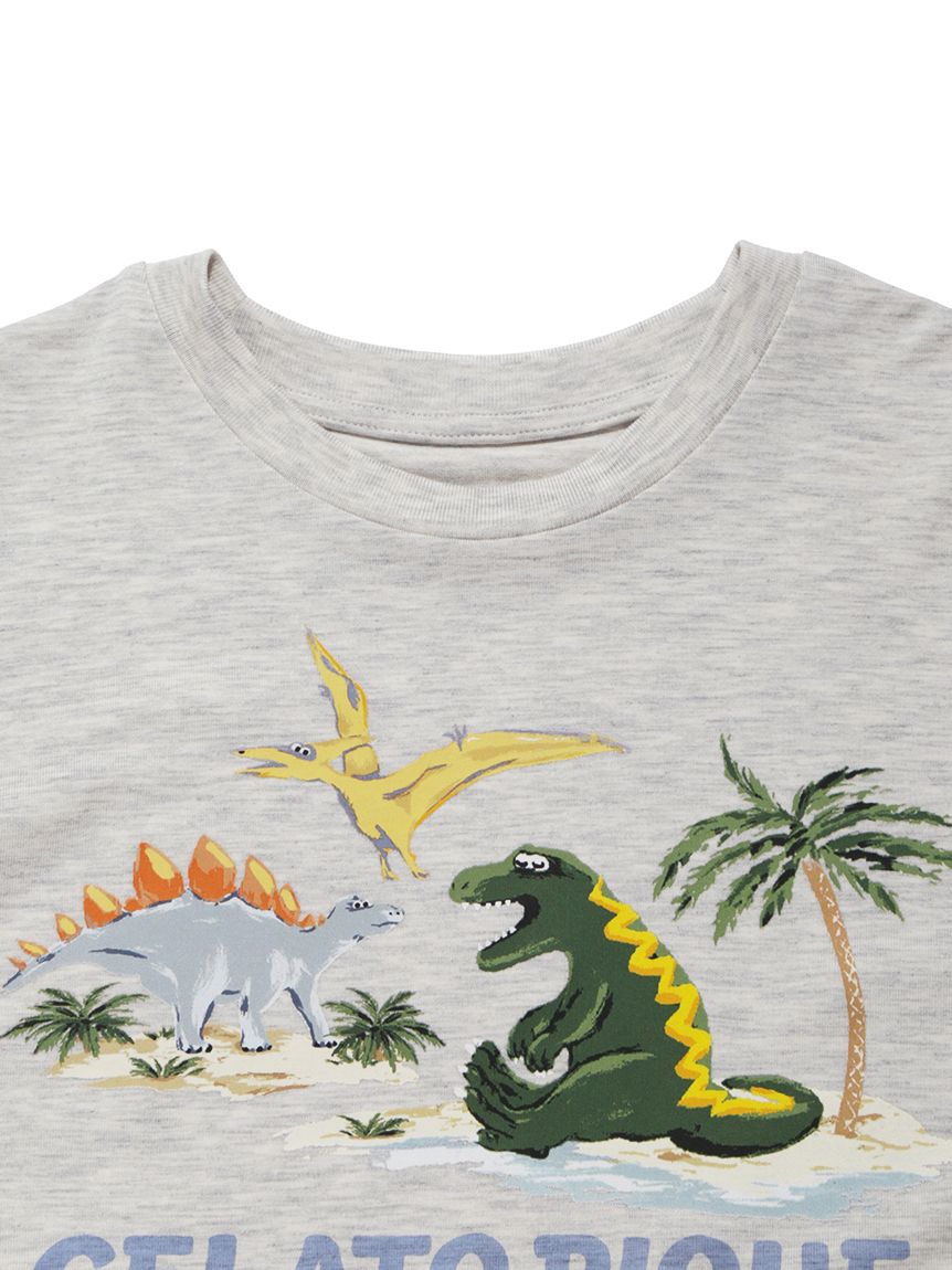 KIDS】【接触冷感】スリーピングダイナソーワンポイントTシャツ