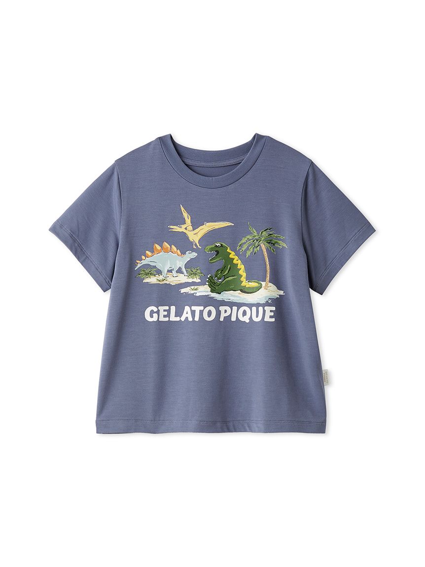 KIDS】【接触冷感】スリーピングダイナソーワンポイントTシャツ