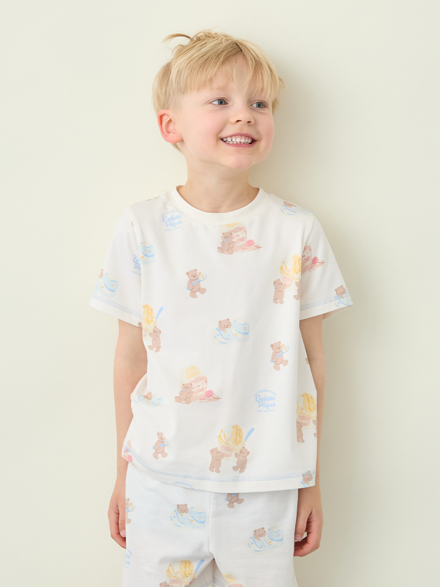 KIDS】【接触冷感】アイスクリームベア柄Tシャツ(カットソー＆Tシャツ