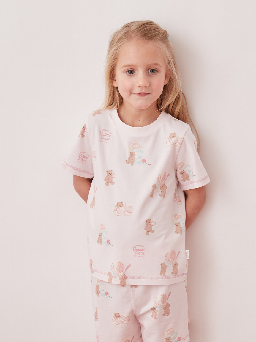 KIDS】【接触冷感】アイスクリームベア柄Tシャツ(カットソー＆Tシャツ