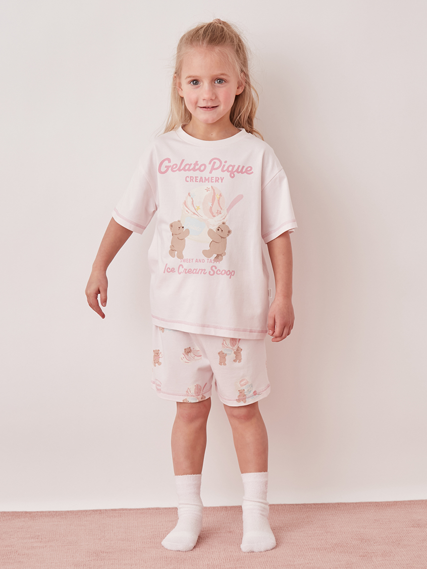 KIDS】【接触冷感】アイスクリームベアワンポイントTシャツ(カットソー