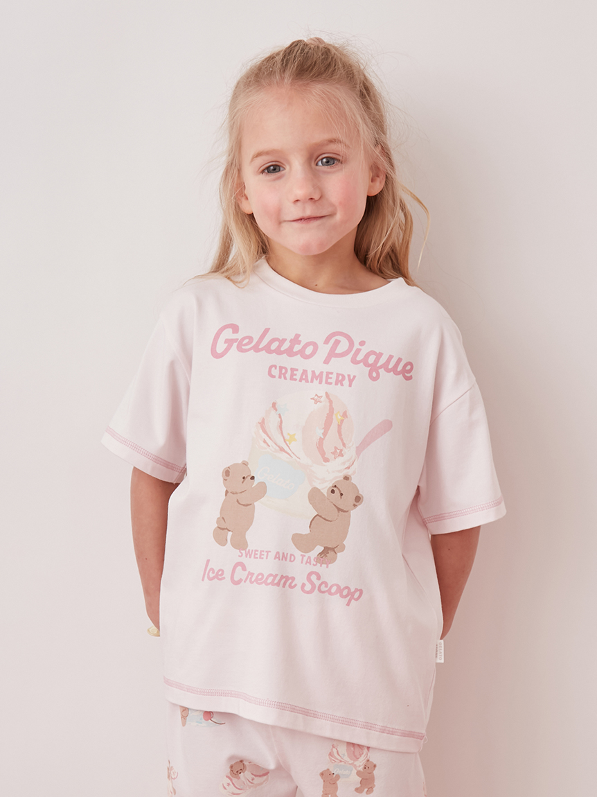 KIDS】【接触冷感】アイスクリームベアワンポイントTシャツ(カットソー