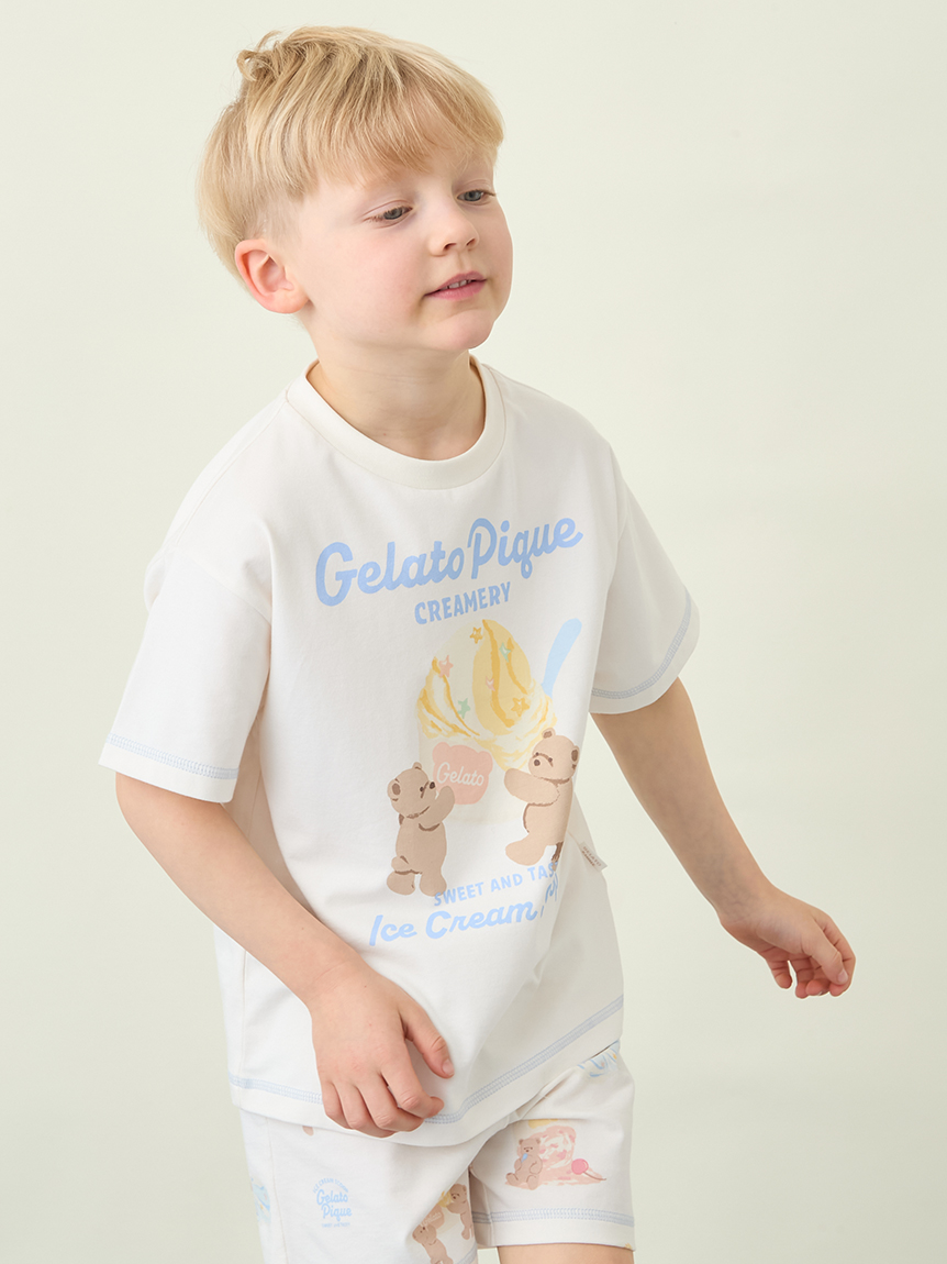KIDS】【接触冷感】アイスクリームベアワンポイントTシャツ(カットソー