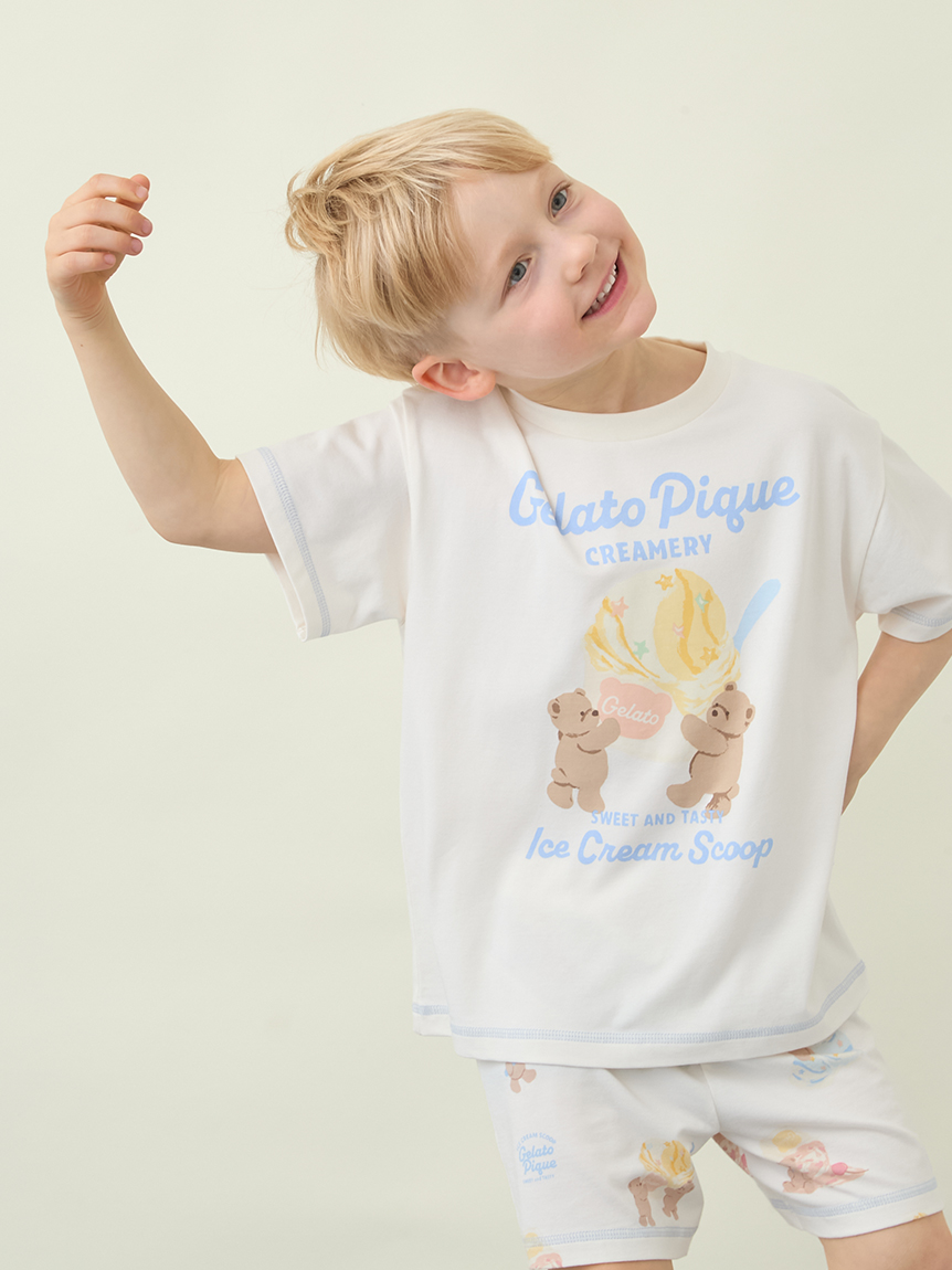 KIDS】【接触冷感】アイスクリームベアワンポイントTシャツ(カットソー