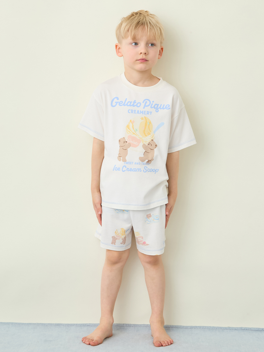 KIDS】【接触冷感】アイスクリームベアワンポイントTシャツ(カットソー