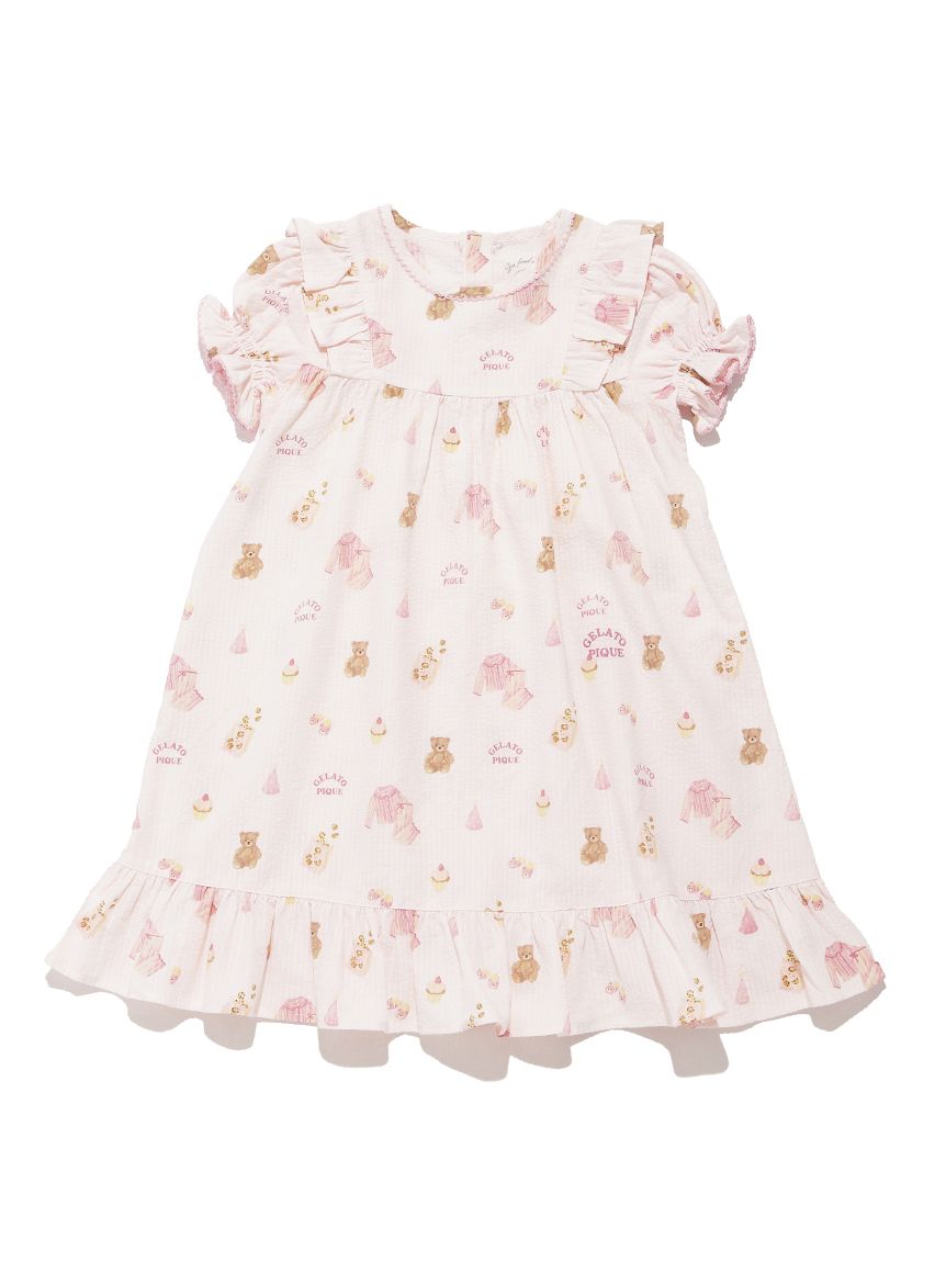KIDS】パジャマパーティー柄シャーリングワンピース(ワンピース