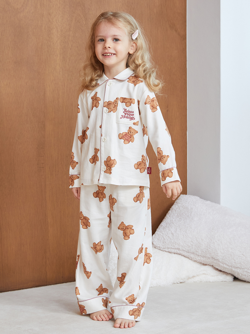 【HOLIDAY】ベア柄ネルシャツ&ベア柄ネルロングパンツセット　ホワイト HOLIDAY】ベア柄ネルロングパンツ（ルームウェア/パジャマ）｜gelato
