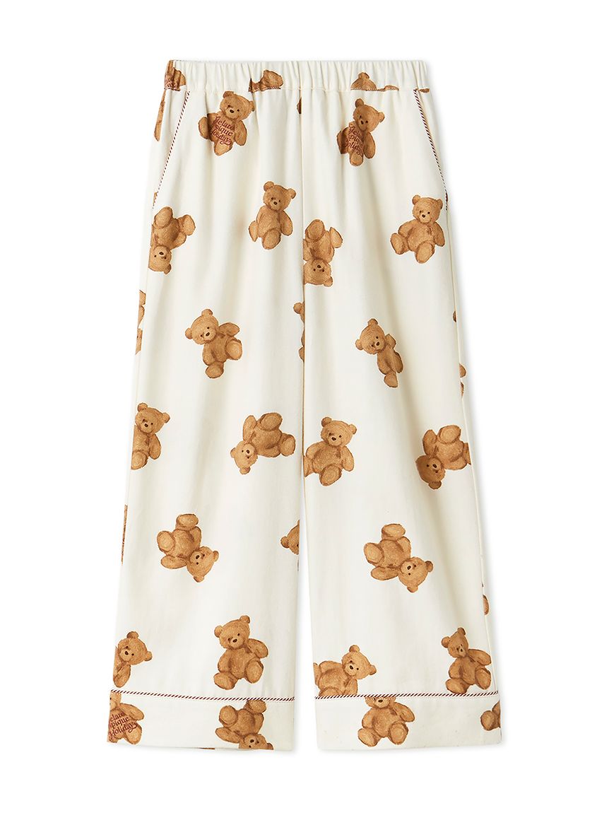 【HOLIDAY】ベア柄ネルシャツ&ベア柄ネルロングパンツセット　ホワイト gelato pique（ジェラートピケ） gelato pique HOLIDAY ベア柄