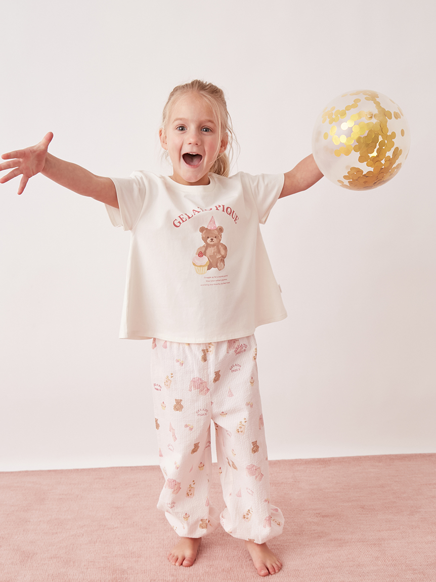 KIDS】パジャマパーティー柄シャーリングロングパンツ(ロングパンツ