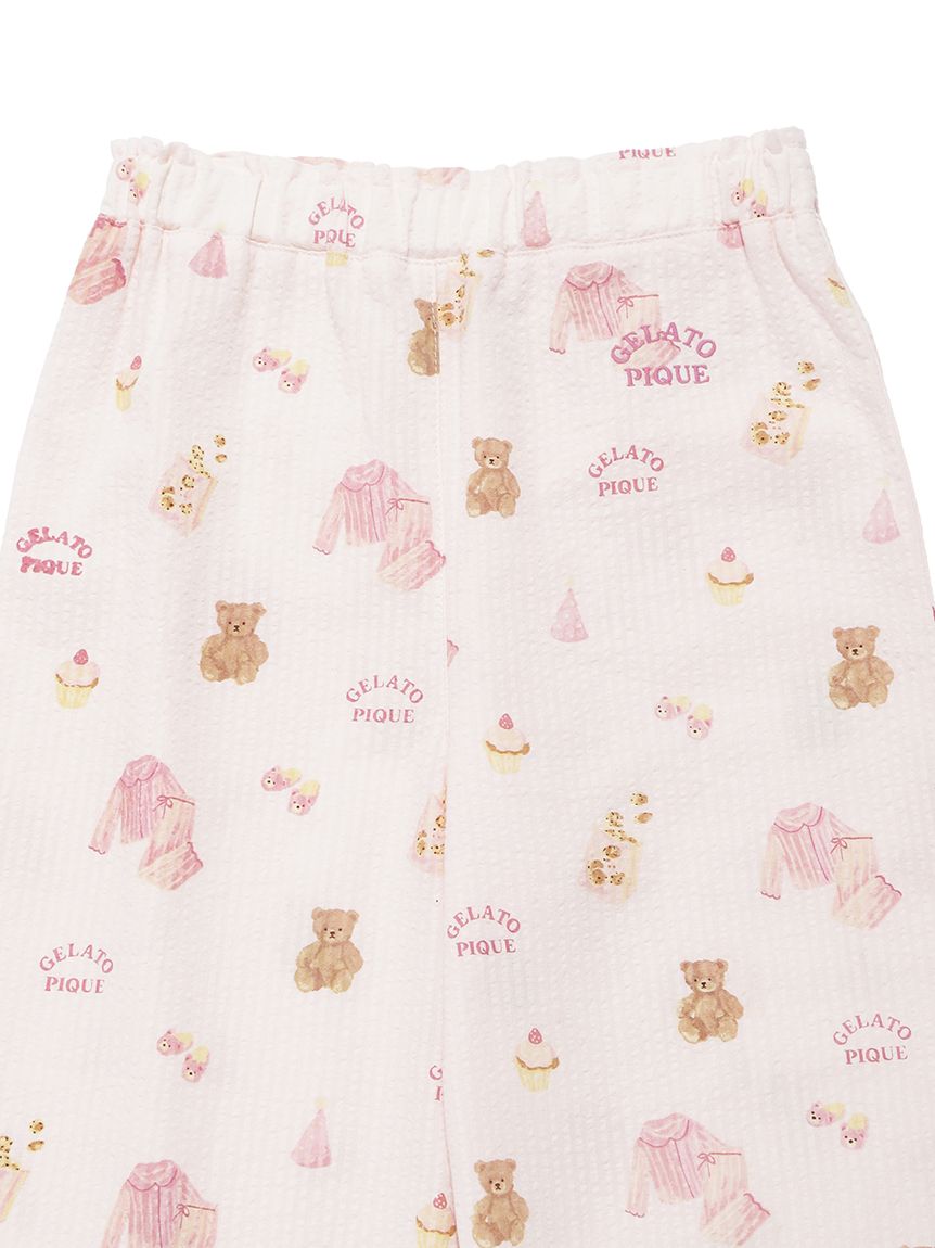 KIDS】パジャマパーティー柄シャーリングロングパンツ(ロングパンツ