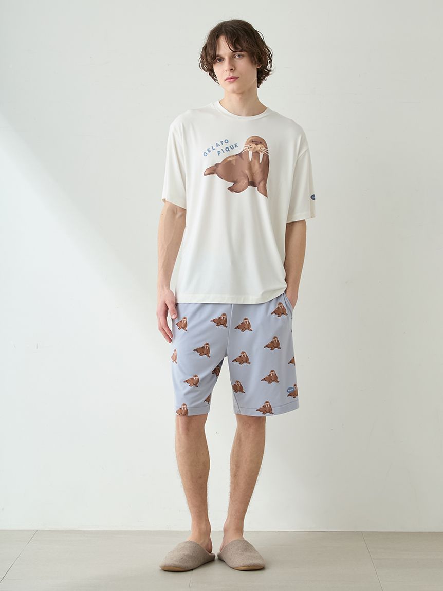 90s AACA ハーフパンツ　Tシャツ生地 HOMME】【接触冷感】シーアニマル柄ハーフパンツ(ハーフパンツ