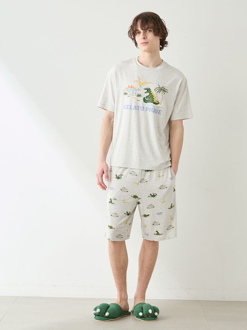 HOMME】【接触冷感】スリーピングダイナソー柄ハーフパンツ(ハーフ