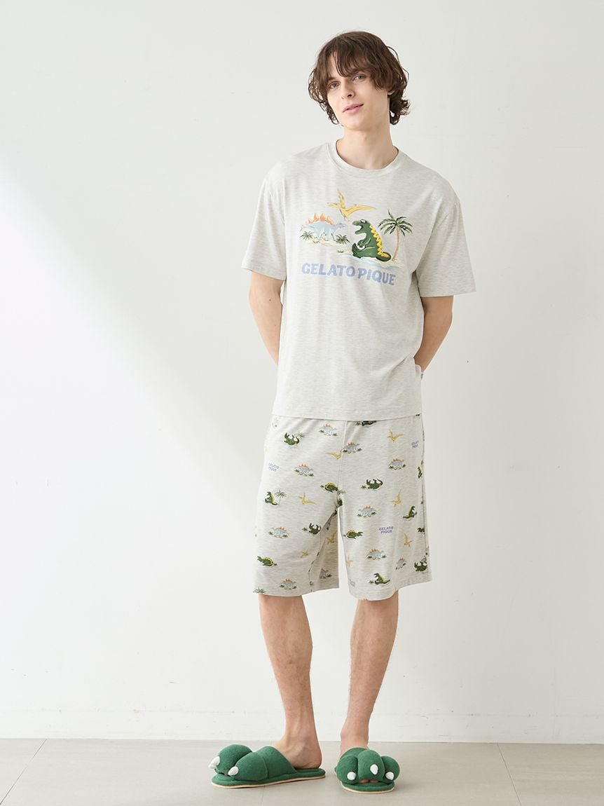 HOMME】【接触冷感】スリーピングダイナソー柄ハーフパンツ(ハーフ