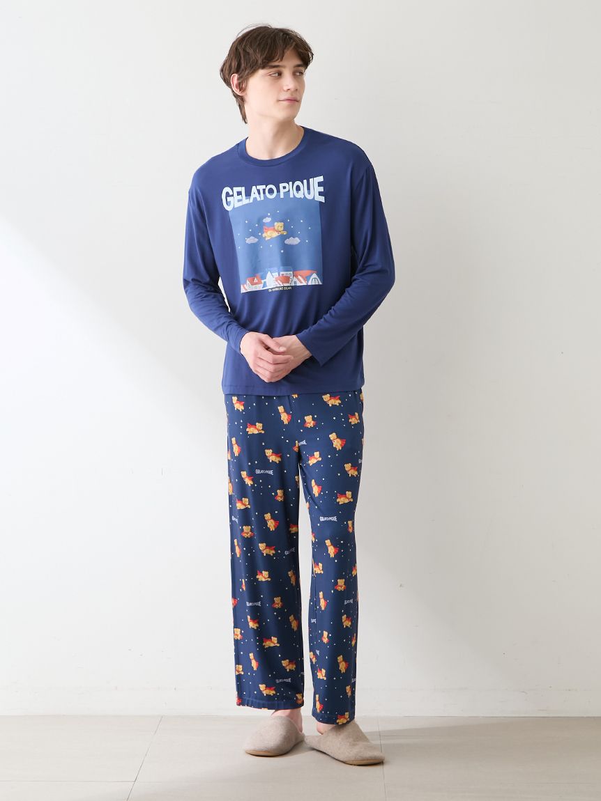 Gelato Pique パジャマ ベア柄 ネイビー HOMME】【抗菌防臭】レーヨンヒーローベア柄ロングパンツ(ロングパンツ