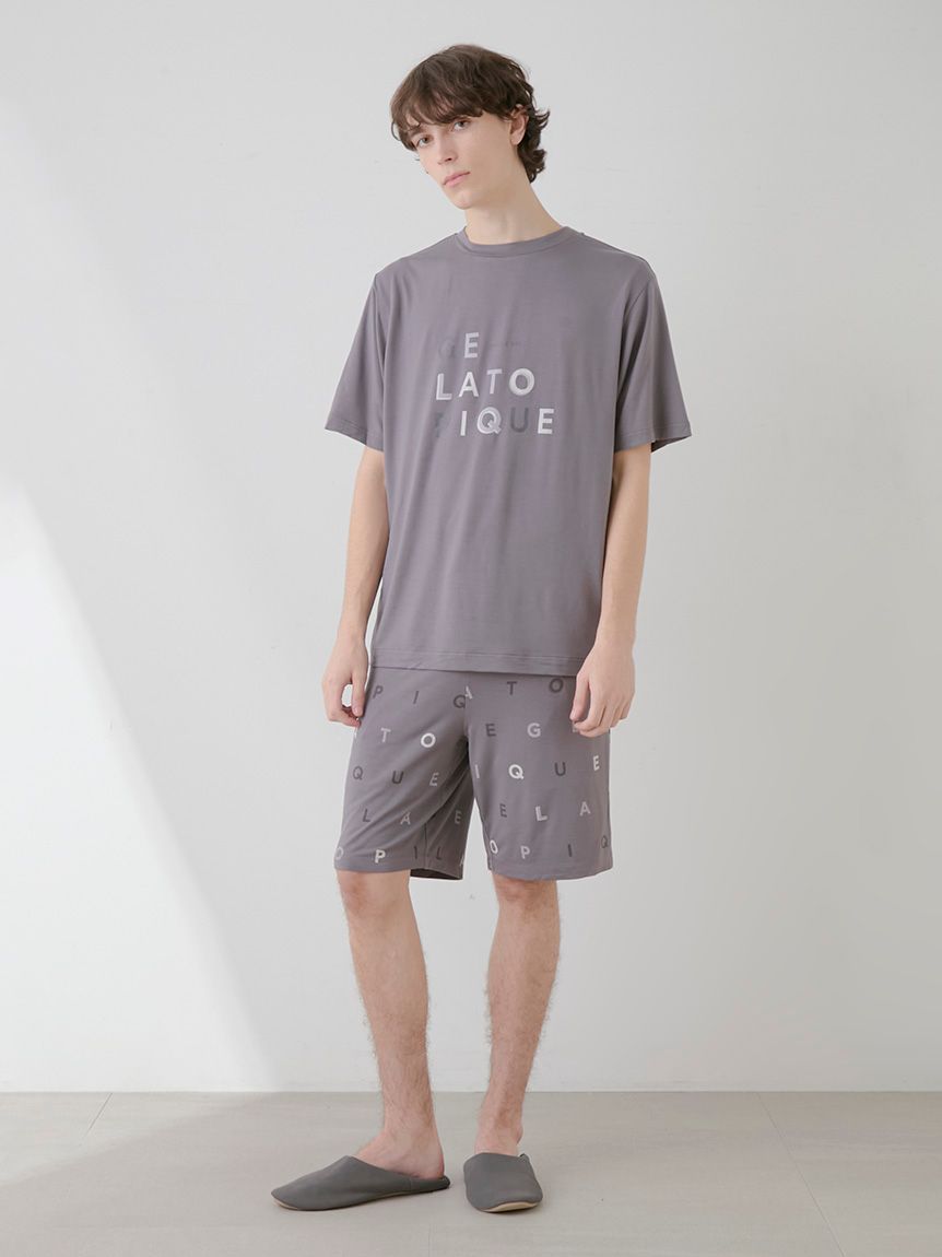 HOMME】【接触冷感】レーヨンロゴワンポイントTシャツ
