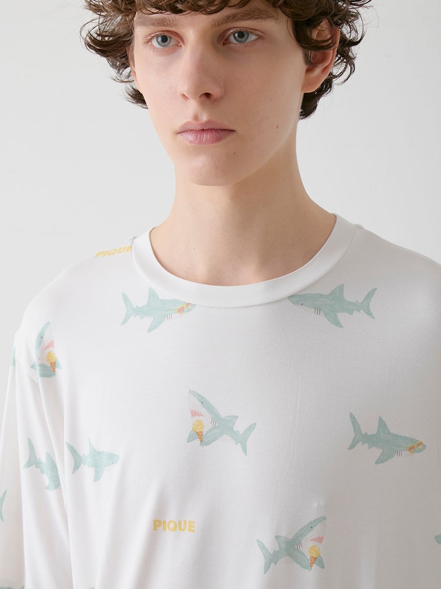 HOMME】【接触冷感】SHARK柄Tシャツ(カットソー・Tシャツ