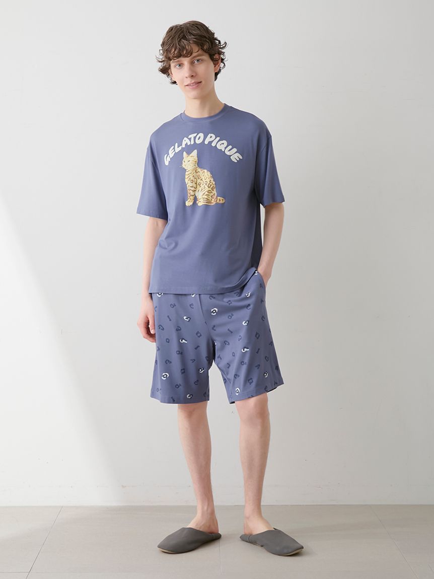 ルームウェア　gelatopiqué 半袖半ズボン HOMME】キャットワンポイントTシャツ(カットソー・Tシャツ