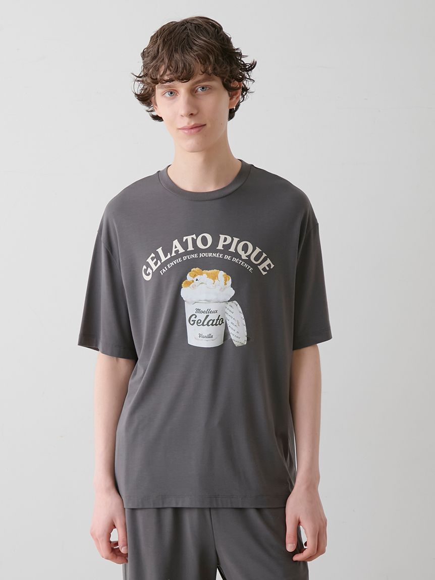 HOMME】【接触冷感】スリーピングドッグワンポイントTシャツ HOMME】【接触冷感】スリーピングドッグワンポイントTシャツ