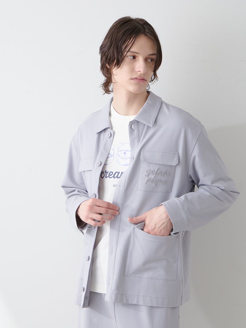 HOMME】ミニ裏毛ワンポイントロゴ刺繍シャツ(シャツ)｜ルームウェア