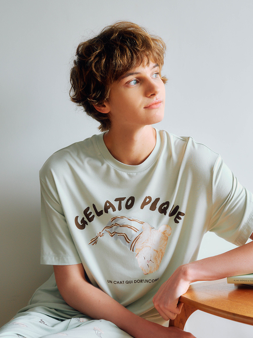 HOMME】sleeping cat ワンポイントTシャツ(カットソー・Tシャツ