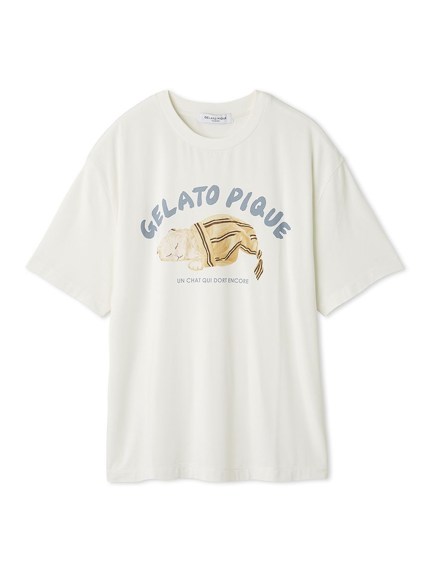 HOMME】sleeping cat ワンポイントTシャツ(カットソー・Tシャツ