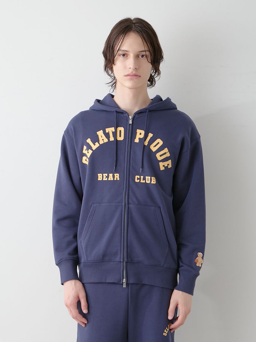 piqué ピケ　ルームウェア　ブルー　パーカー　ジェラートピケ HOMME】スポーティベア裏毛パーカ(パーカ)｜ルームウェア
