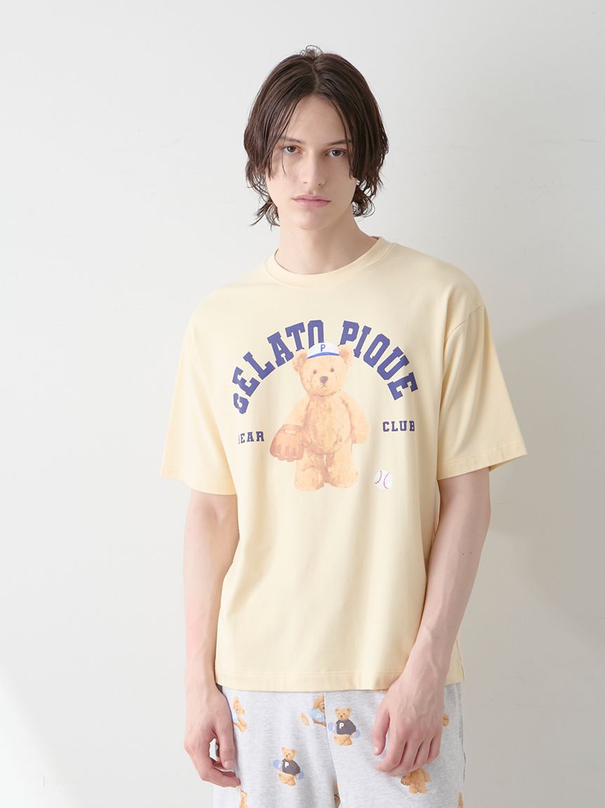 新品♡ ジェラートピケ　ベアワンポイントTシャツ　パンツ　セットアップ　ホワイト HOMME】スポーティーベアワンポイントTシャツ(カットソー・T