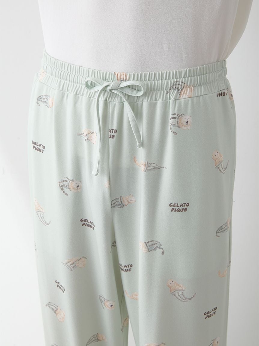 新品 ジェラートピケ Cat柄ワンポイントTシャツ＆ロングパンツ アイボリー gelato pique / ジェラート ピケ同型 CATドット柄ワンポイントT