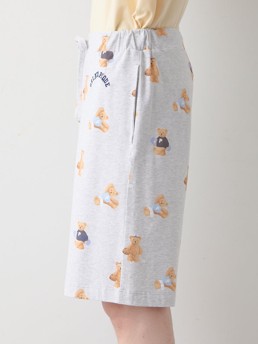 【JUNIOR】ベアワンポイントTシャツ&ベア柄ショートパンツセット　グレー ONLINE限定】【接触冷感】ベアワンポイントTシャツ&ショート