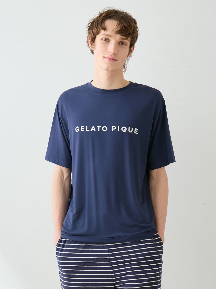 HOMME】レーヨンロゴTシャツ&ボーダーハーフパンツセット(カットソー