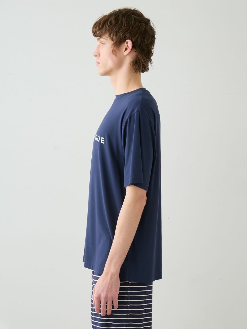 HOMME】レーヨンロゴTシャツ&ボーダーハーフパンツセット(カットソー