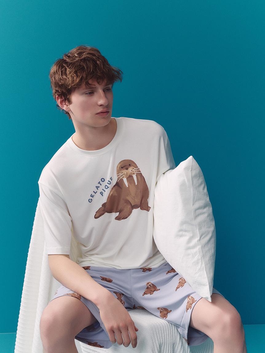 新品タグ付♡ジェラートピケ シーアニマル柄ワンポイントTシャツ&ショートパンツ HOMME】【接触冷感】シーアニマル柄ワンポイントTシャツ(カットソー・T
