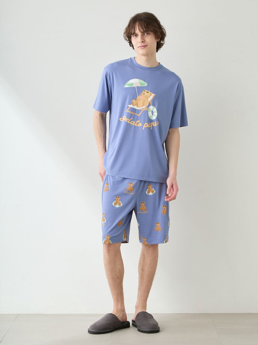 ONLINE限定】【HOMME】【接触冷感】サマーベア柄ワンポイントTシャツ