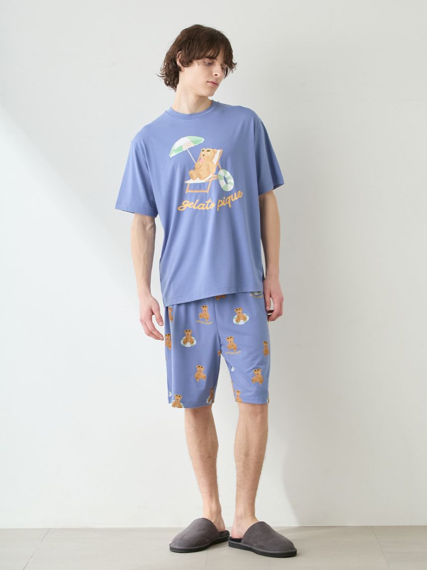 ONLINE限定】【HOMME】【接触冷感】サマーベア柄ワンポイントTシャツ