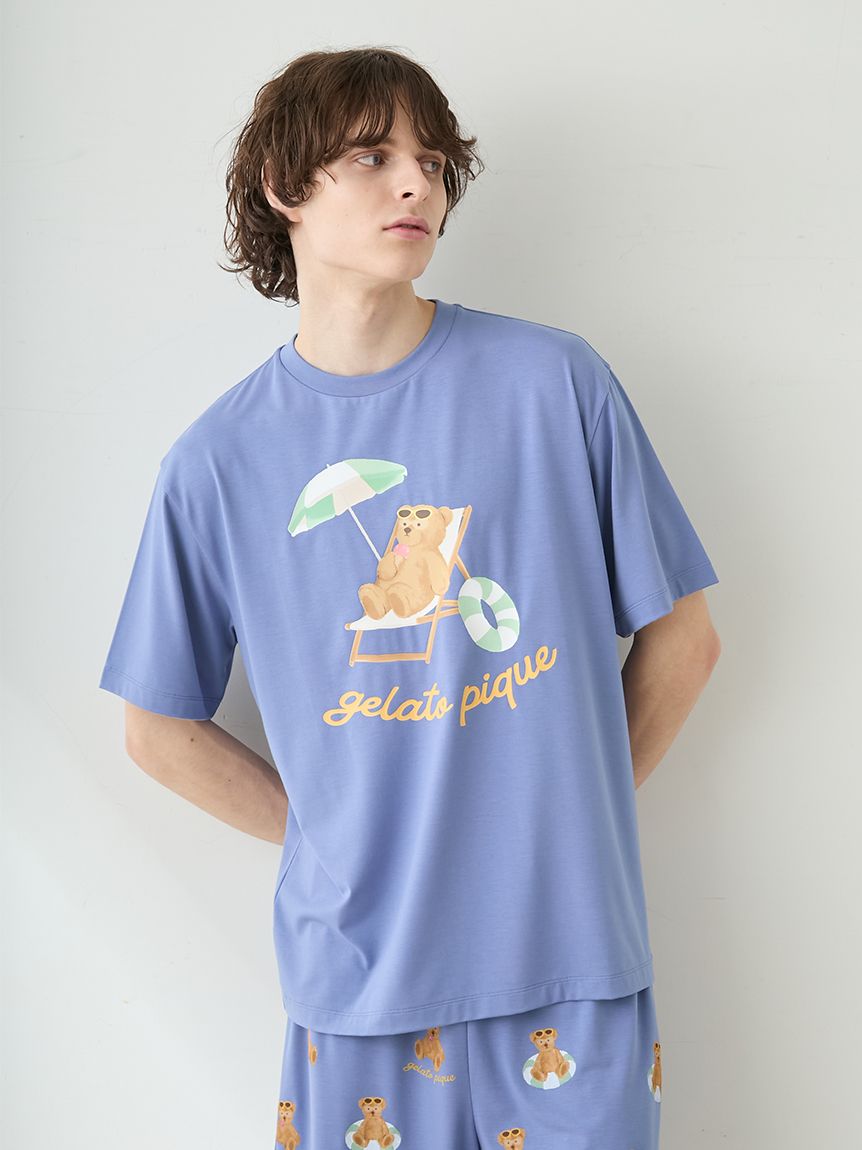 ONLINE限定】【HOMME】【接触冷感】サマーベア柄ワンポイントTシャツ